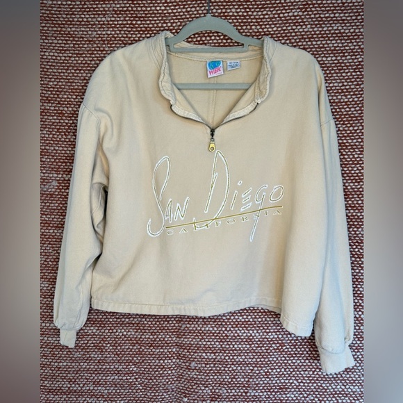 WEK Woman Tops - Vintage Beige Women's Half-Zip San Diego Sweatshirt